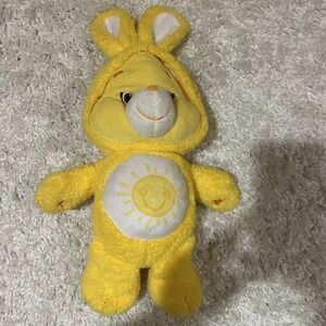 Care Bears Yellow Funshine Bear Plush Wearing Easter Bunny Costume 18" Just Play